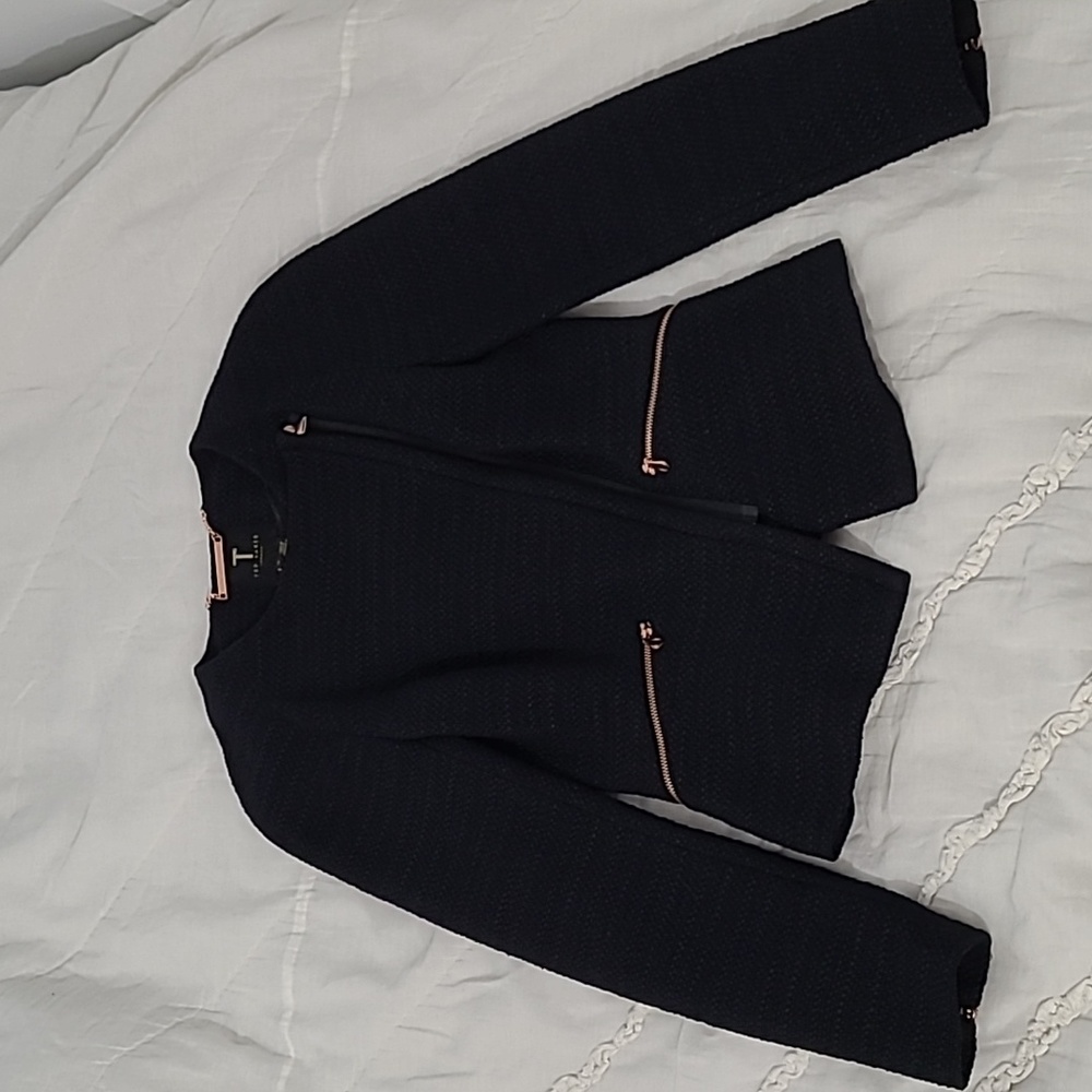 Women's Ted Baker Navy Blue Tweed Jacket Size 0